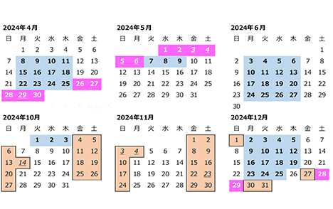 閑散期繁忙期カレンダー（東海道・山陽）